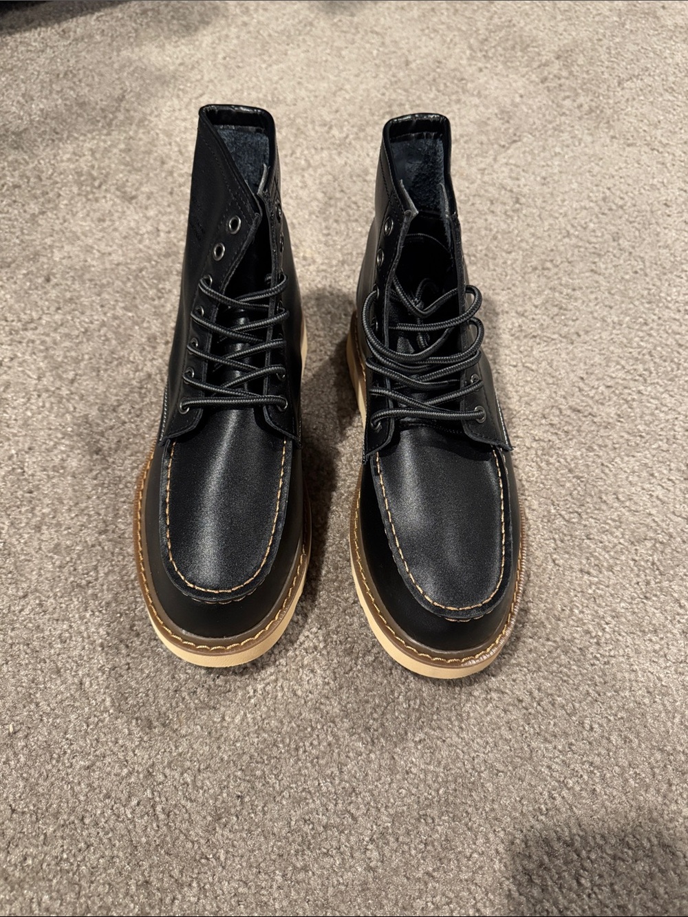 Men's Black Moc Toe Lace-Up Boots